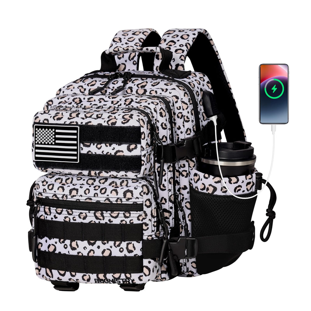 Boomistry 15L Mini Tactical Backpack Small Tactical Backpack for Women Military Backpack for Gym Hiking Daily (White Leopard-15L)