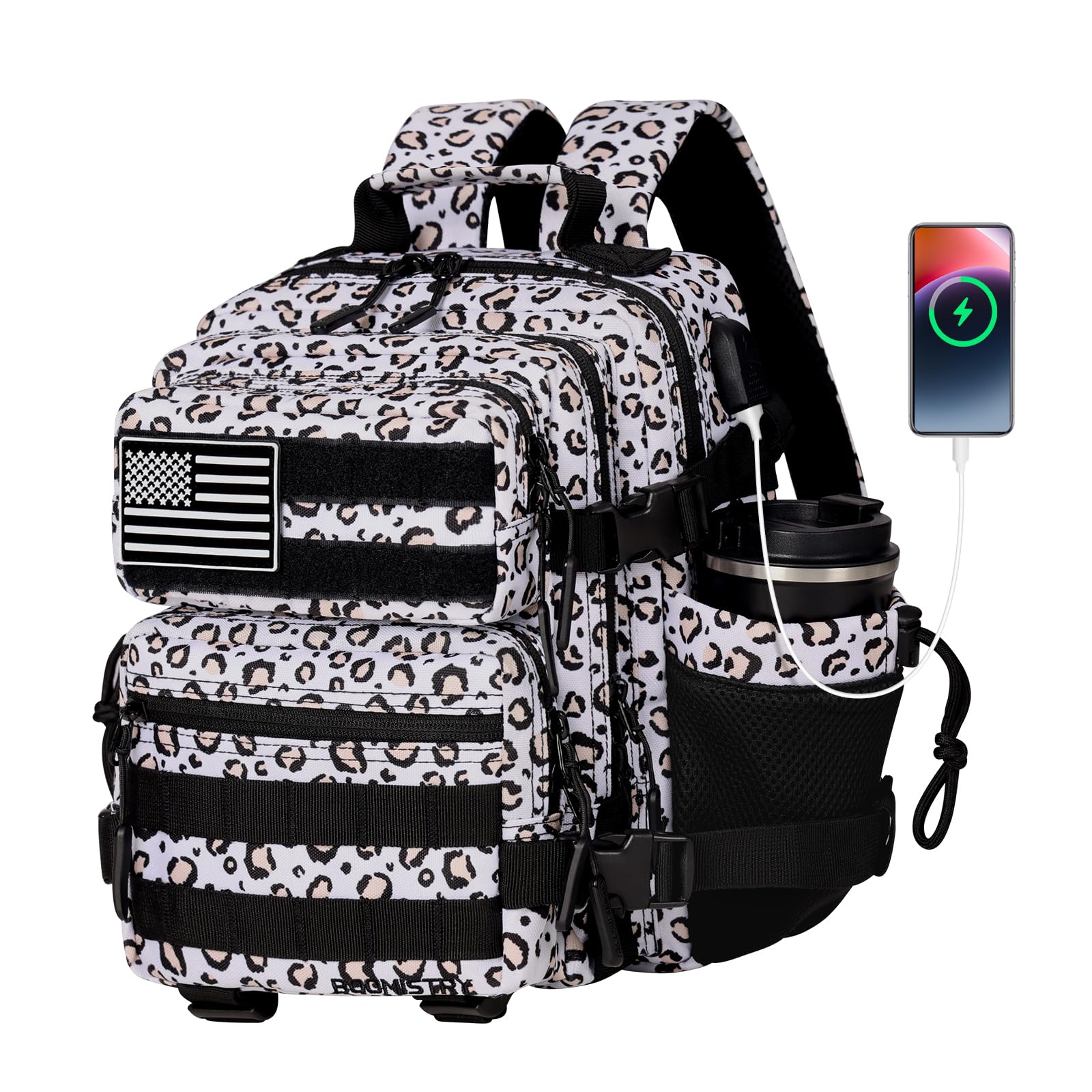 Boomistry 15L Mini Tactical Backpack Small Tactical Backpack for Women Military Backpack for Gym Hiking Daily (White Leopard-15L)