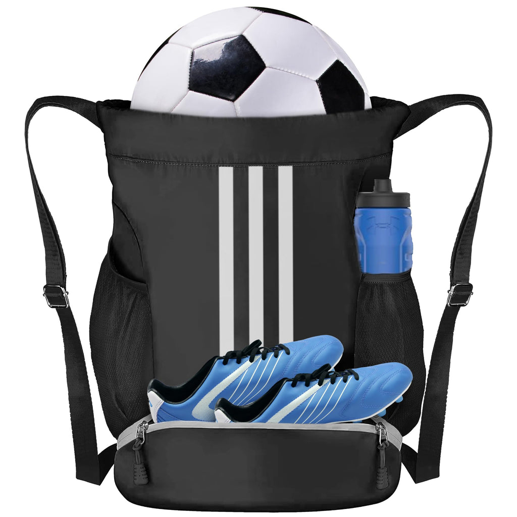 Champhox Soccer Bag Youth Soccer Basketball Bag with Compartments Drawstring Backpack for Football Volleyball Gym Training
