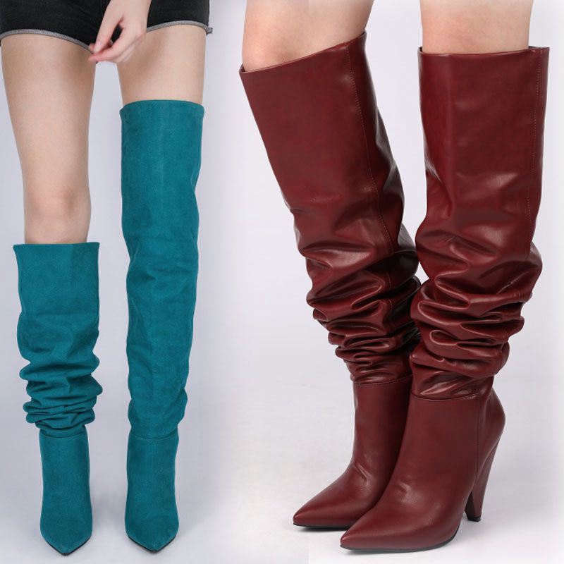 Pointed-Toe Over The Knee Boots with Thinner Sleeves