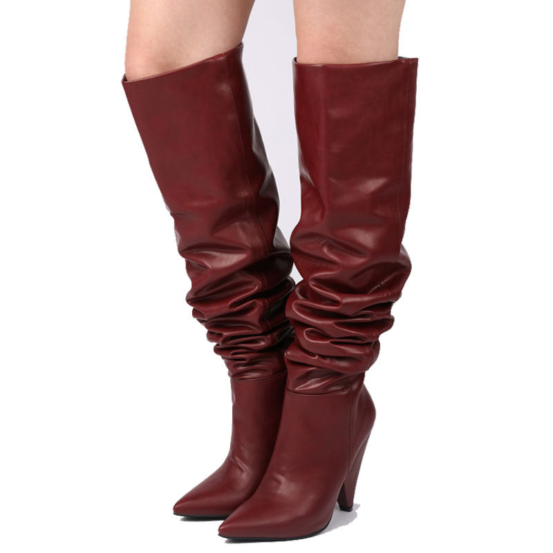 Pointed-Toe Over The Knee Boots with Thinner Sleeves