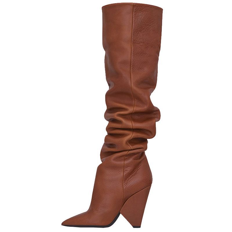 Pointed-Toe Over The Knee Boots with Thinner Sleeves