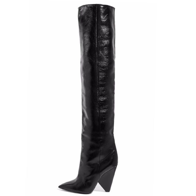 Pointed-Toe Over The Knee Boots with Thinner Sleeves